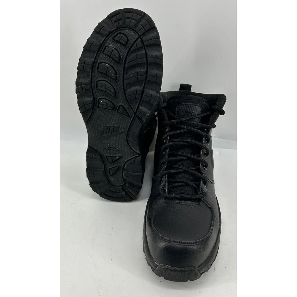 Nike Mania Mid Triple Black Leather Boots BQ5372-001 Boys Size 6.5